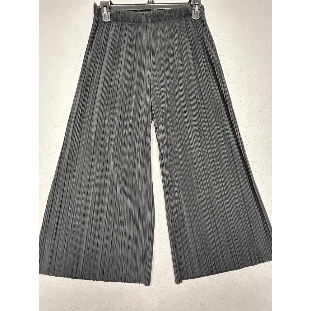 Sanctuary Plisse Pleated Wide Leg Cropped Pants Black Medium Womens